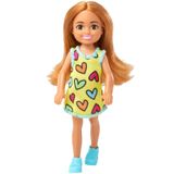 Boneca Barbie Chelsea 14 Cm Cabelo Castanho Claro Vestido Corações Tênis Azul Hny57 Mattel