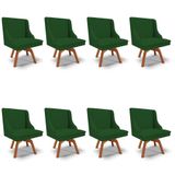 Kit 8 Cadeiras Estofadas Base Giratória De Madeira Lia Veludo Verde Luxo - Ibiza
