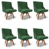 Kit 6 Cadeiras Estofadas Base Giratória De Madeira Lia Veludo Verde Esmeralda - Ibiza