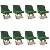 Kit 8 Cadeiras Estofadas Base Giratória De Madeira Lia Veludo Verde Esmeralda - Ibiza