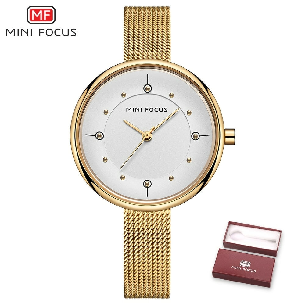 Relógio Feminino Mini Focus Mf0274l.01 À Prova D&#39;água Ouro