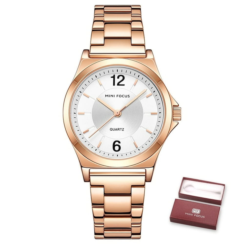 Relógio Feminino Mini Focus Mf0308l À Prova D&#39;água Ouro Rosa