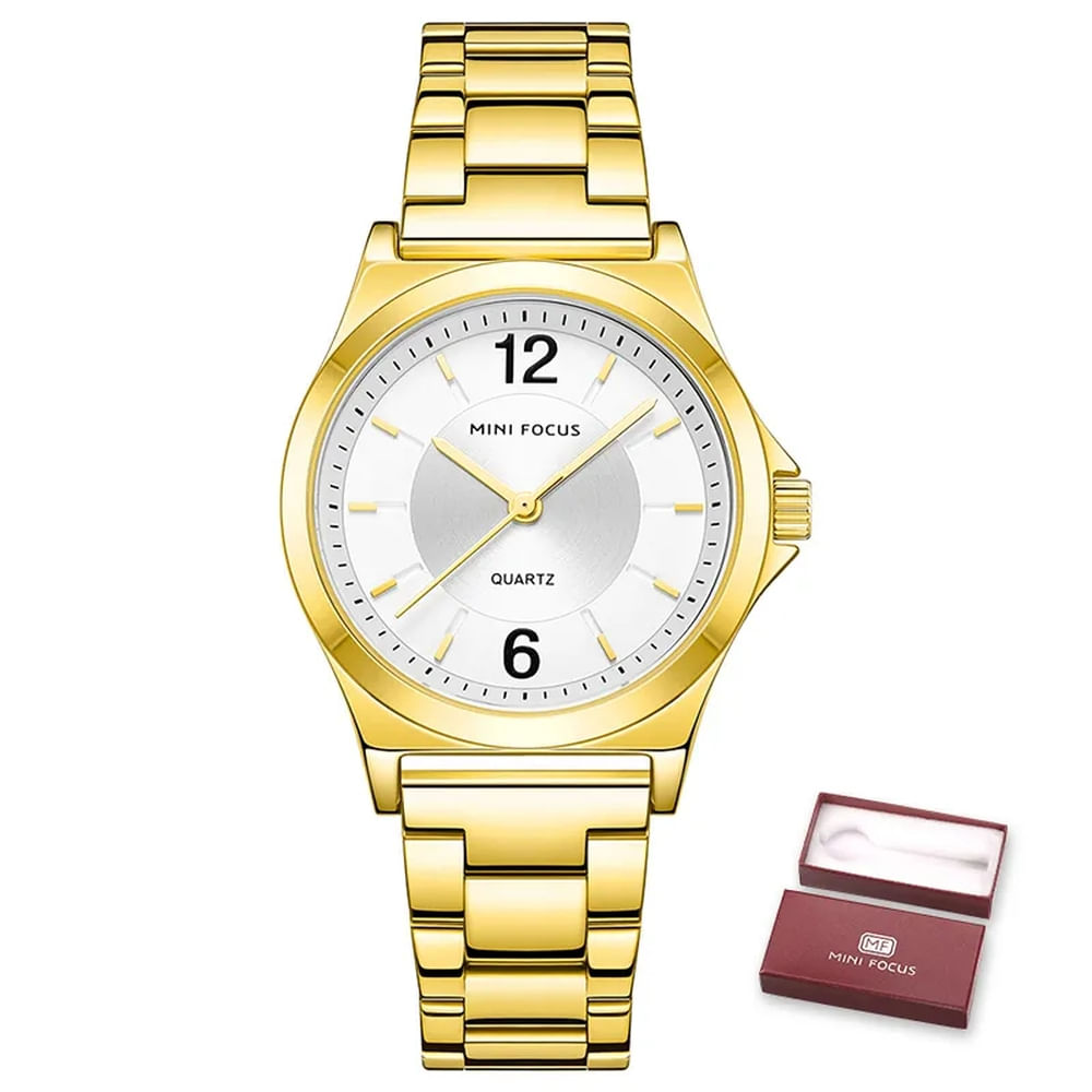 Relógio Feminino Mini Focus Mf0308l À Prova D&#39;água Dourado