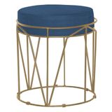 Puff Sala de Estar Base Gold Chloe Suede Azul Marinho