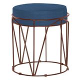 Puff Sala de Estar Base Bronze Chloe Suede Azul Marinho