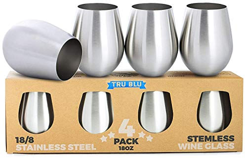 Taças De Vinho De Aço Inoxidável - Conjunto De 4 Grandes &amp; Elegantes Cálices Sem Haste (18 Oz) - Tumblers De Beber Metal Inquebráveis E À Pr