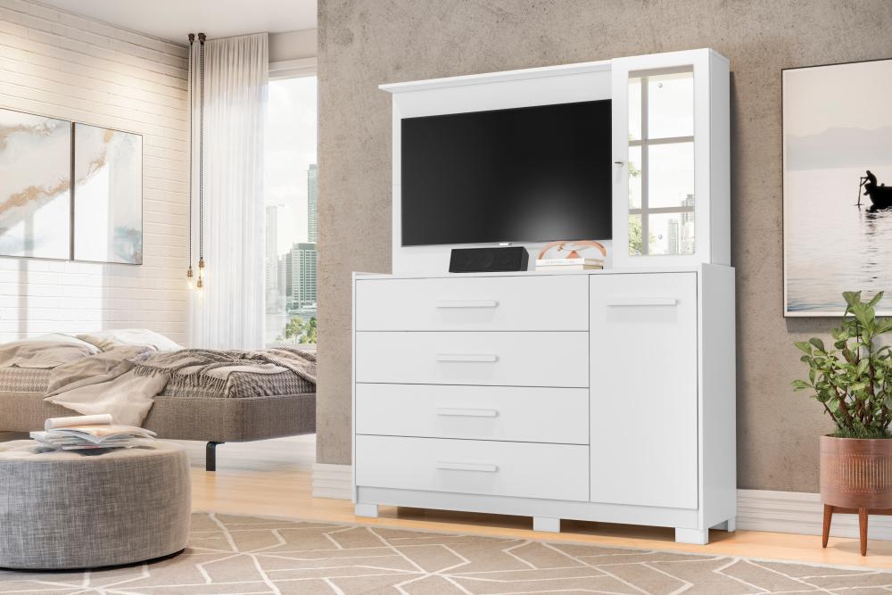 Cômoda Ilhabela Com Espelho Branco Fosco Liso  Móveis Albatroz