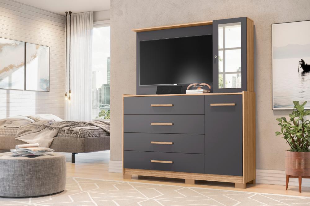 Cômoda Ilhabela Com Espelho Nature / Titanium  Móveis Albatroz