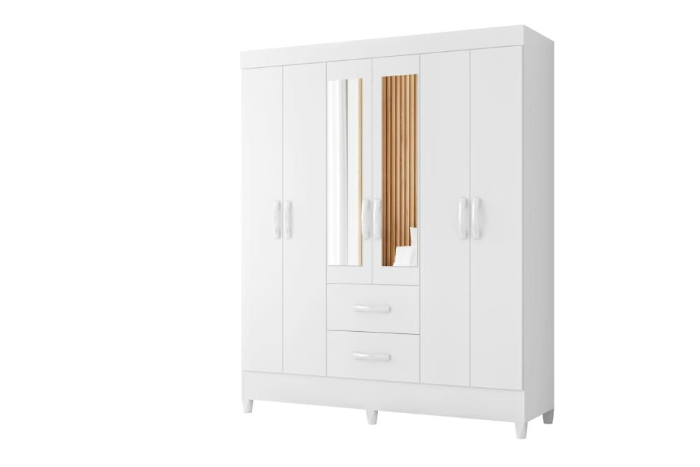 Guarda Roupa Mobi 6 Portas Com Espelho Biflex ( Branco Fosco Liso