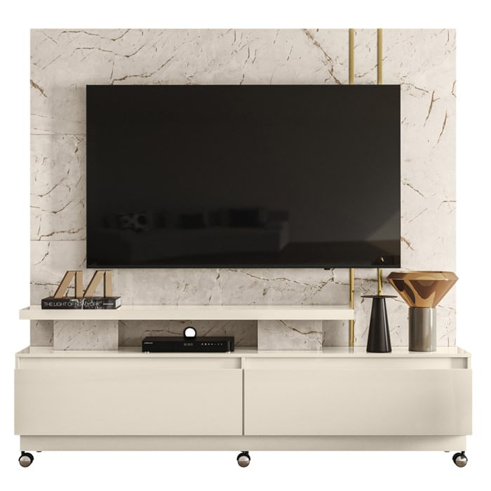 Estante Home Tv 75 Pol Com Rodizios 183 Cm 9531 Calacata Off White Mdt