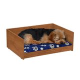 Cama Pet Retangular Resistente Caminha Estofada Ultra Macia Almofada Removível Lavável Para Cachorro Gato D&amp;v - Freijó/azul- Rpm