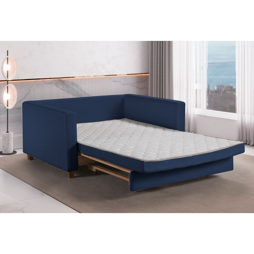 Sofa Cama Casal Marcelle 2 Lugares 150cm Linho Pe De Madeira