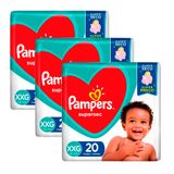 Kit 3 Fraldas Pampers Supersec Pacotão Econômico Xxg - 20 Tiras Kit 3 Fraldas Pampers Supersec Pacotão Econômico Xxg - 60 Tiras