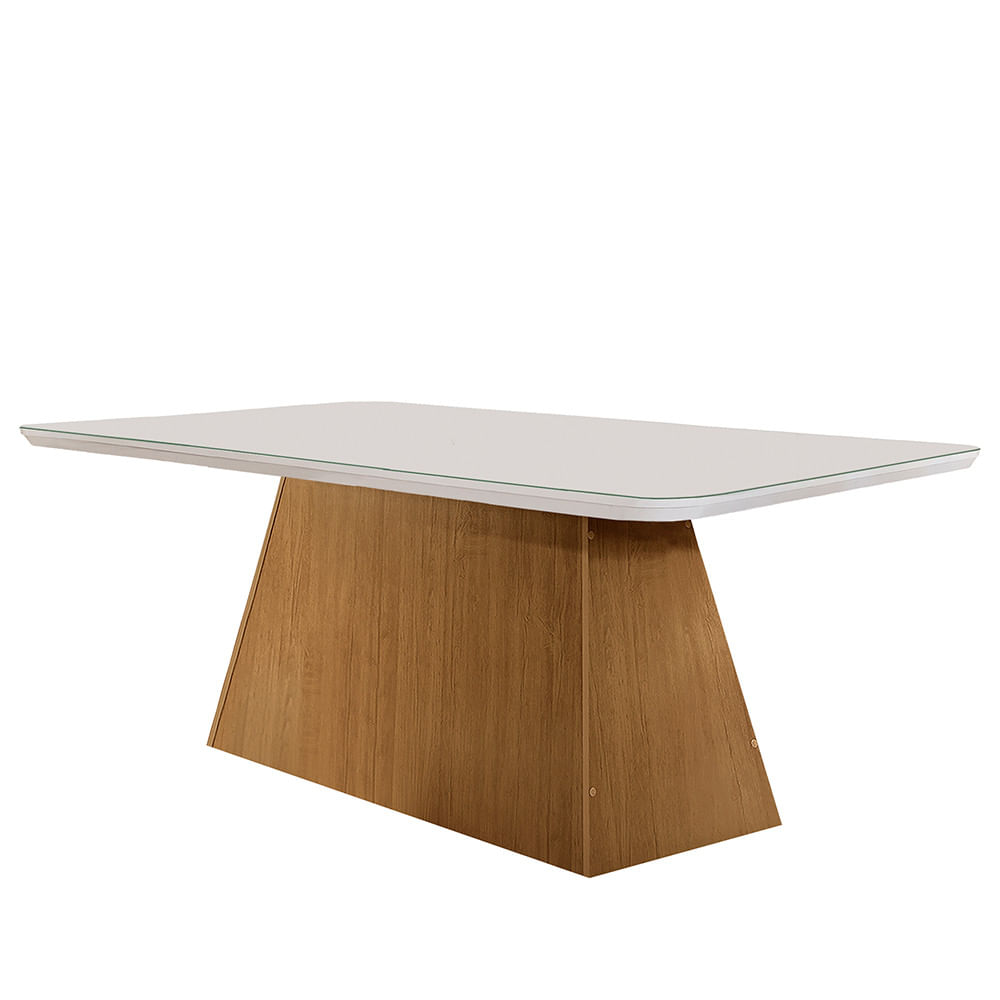 Mesa Sala De Jantar Aida 180cm Em Mdf E Vidro Com Canto Copo