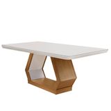 Mesa Sala De Jantar Lara 180cm Em Mdf E Vidro Com Canto Copo