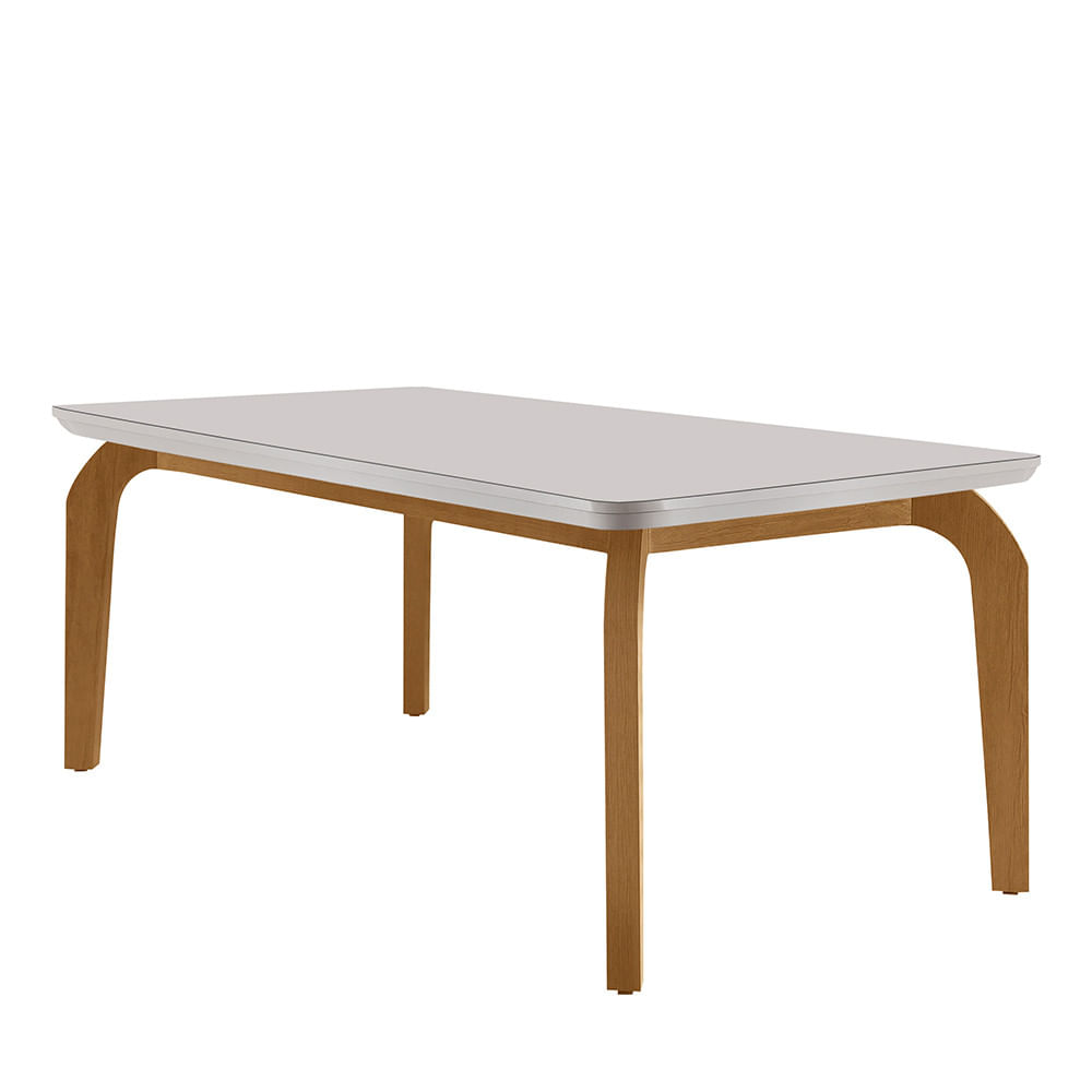 Mesa Sala De Jantar Liz 180cm Em Mdf E Vidro Com Canto Copo