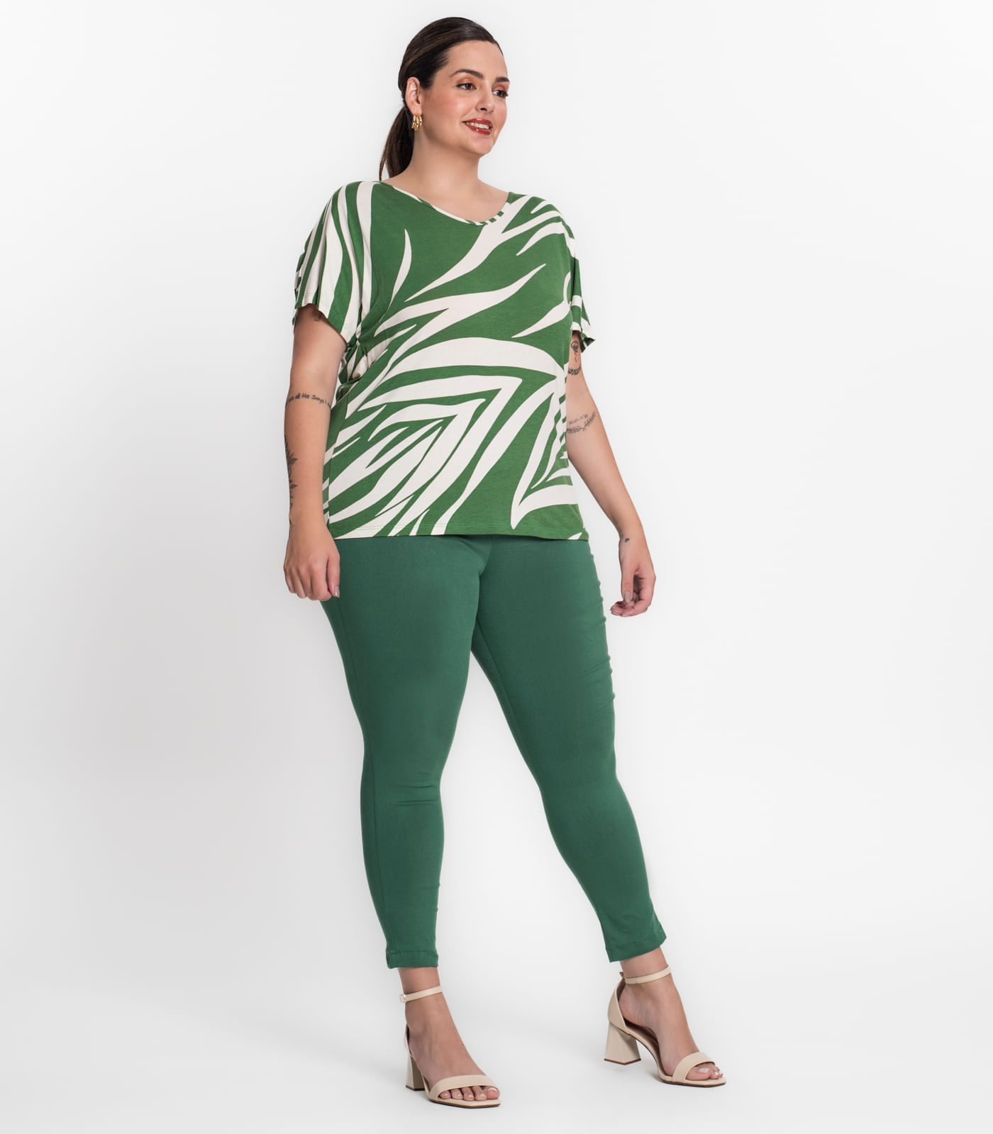 Legging Feminina Plus Size Bengaline Secret Glam Verde Plus G1