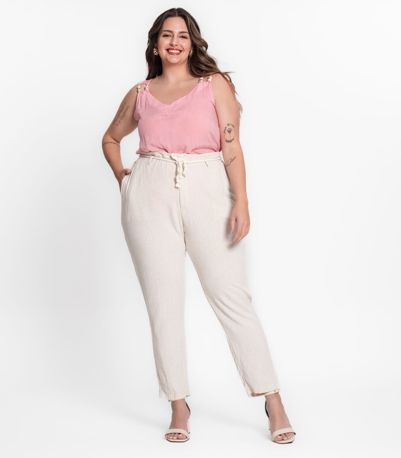 Calça Feminina Plus Size Em Linho Secret Glam Bege Plus G3 Carrefour
