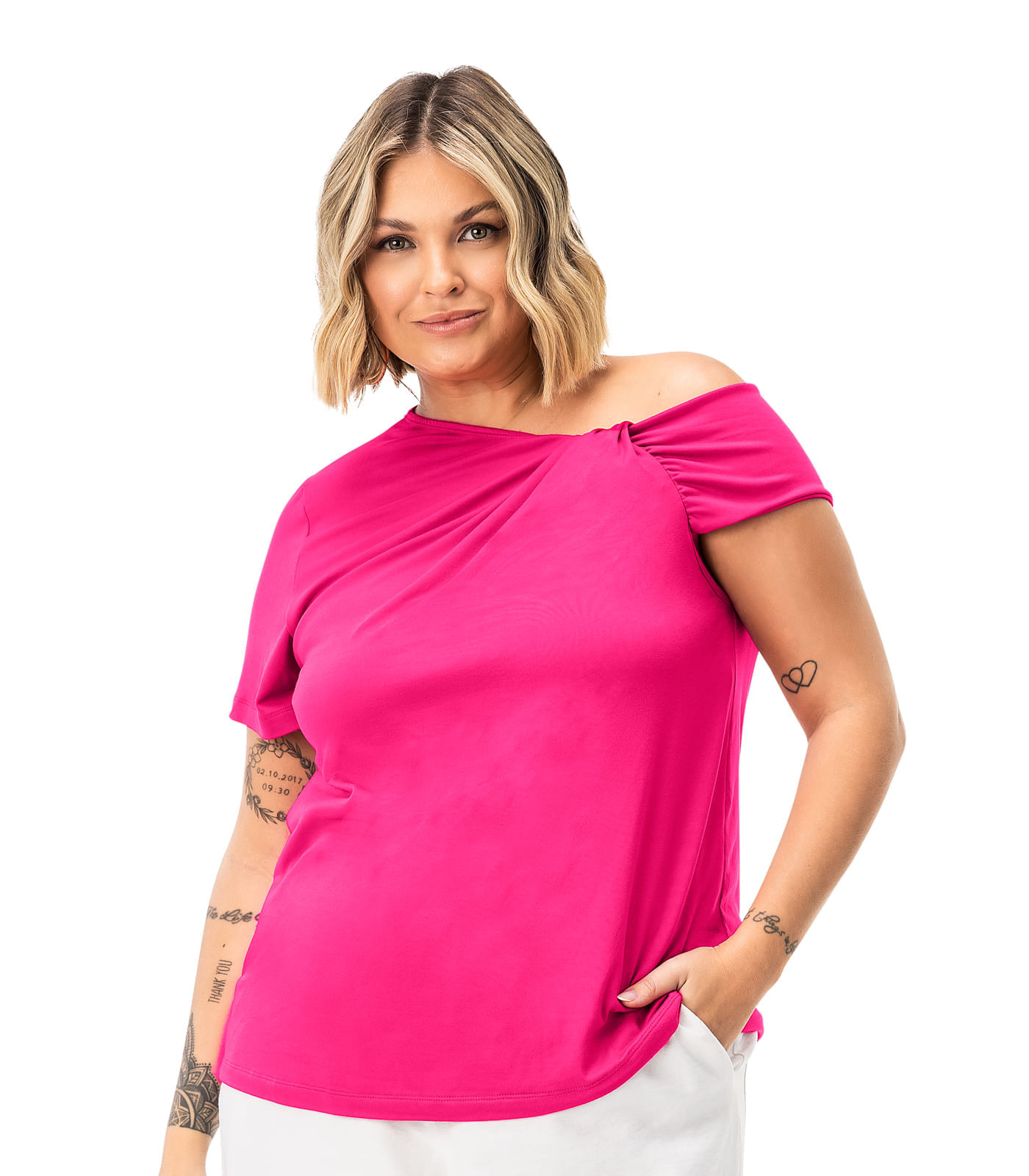 Blusa Feminina Plus Size Em Malha Soft Secret Glam Rosa Plus G2