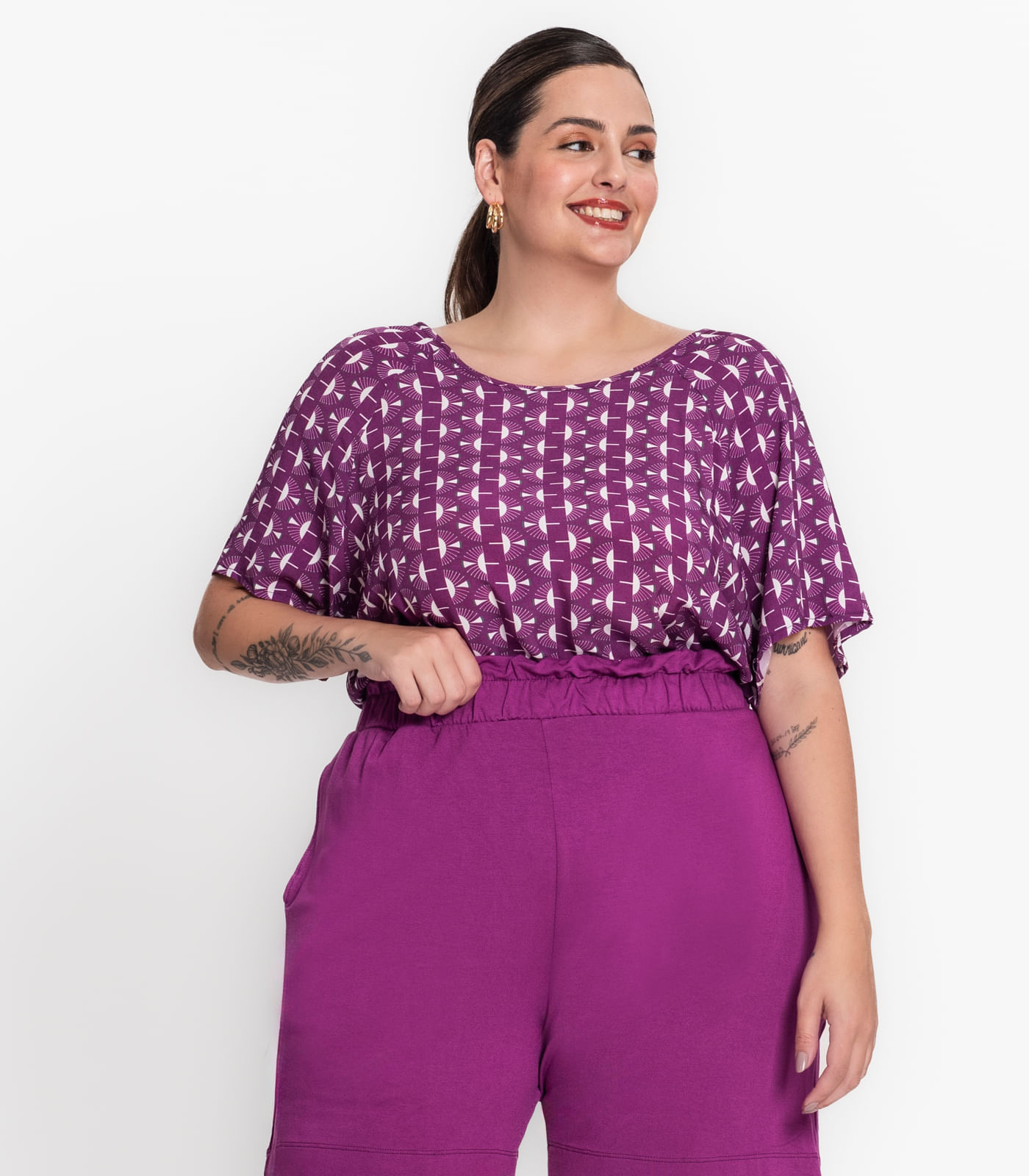 Blusa Plus Size Em Viscose Khyara Secret Glam Roxo Plus G3