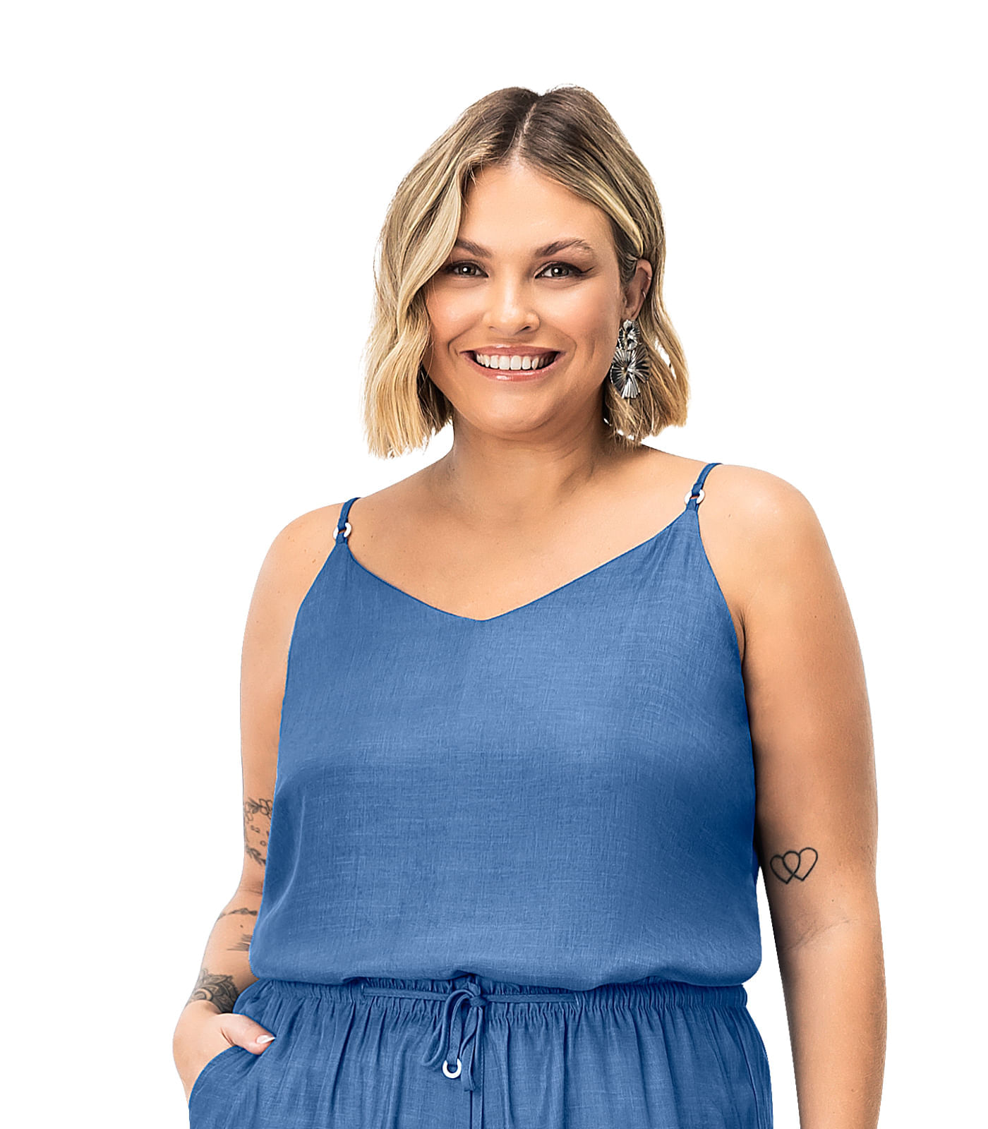 Blusa De Alça Feminina Plus Size Secret Glam Azul Plus G3