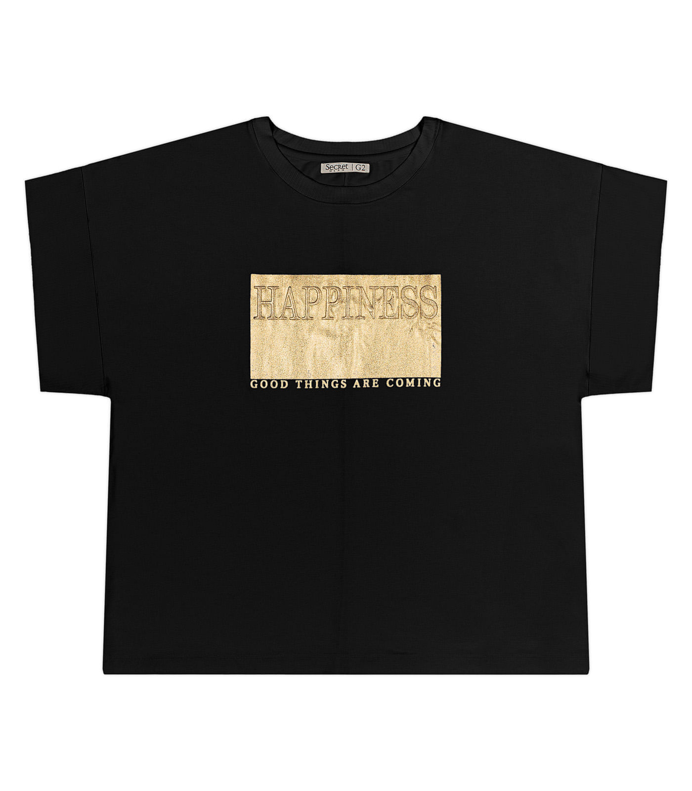 Blusa Feminina Plus Size Gola Dupla Secret Glam Preto Plus G1