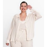 Camisa Manga Longa Feminina Plus Size Secret Glam Bege Plus G3