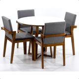 Conjunto Mesa De Jantar Redonda Branca Lara Premium 100cm Com 4 Cadeiras Estofadas Isabela - Cinza