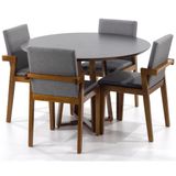 Conjunto Mesa De Jantar Redonda Preta Lara Premium 100cm Com 4 Cadeiras Estofadas Isabela - Cinza