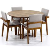 Conjunto Mesa De Jantar Redonda Natural Lara Premium 120cm Com 4 Cadeiras Estofadas Isabela - Bege