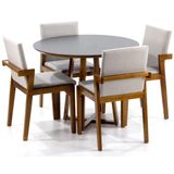 Conjunto Mesa De Jantar Redonda Preta Lara Premium 100cm Com 4 Cadeiras Estofadas Isabela - Bege