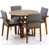 Conjunto Mesa De Jantar Redonda Natural Lara Premium 100cm Com 4 Cadeiras Estofadas Isabela - Cinza