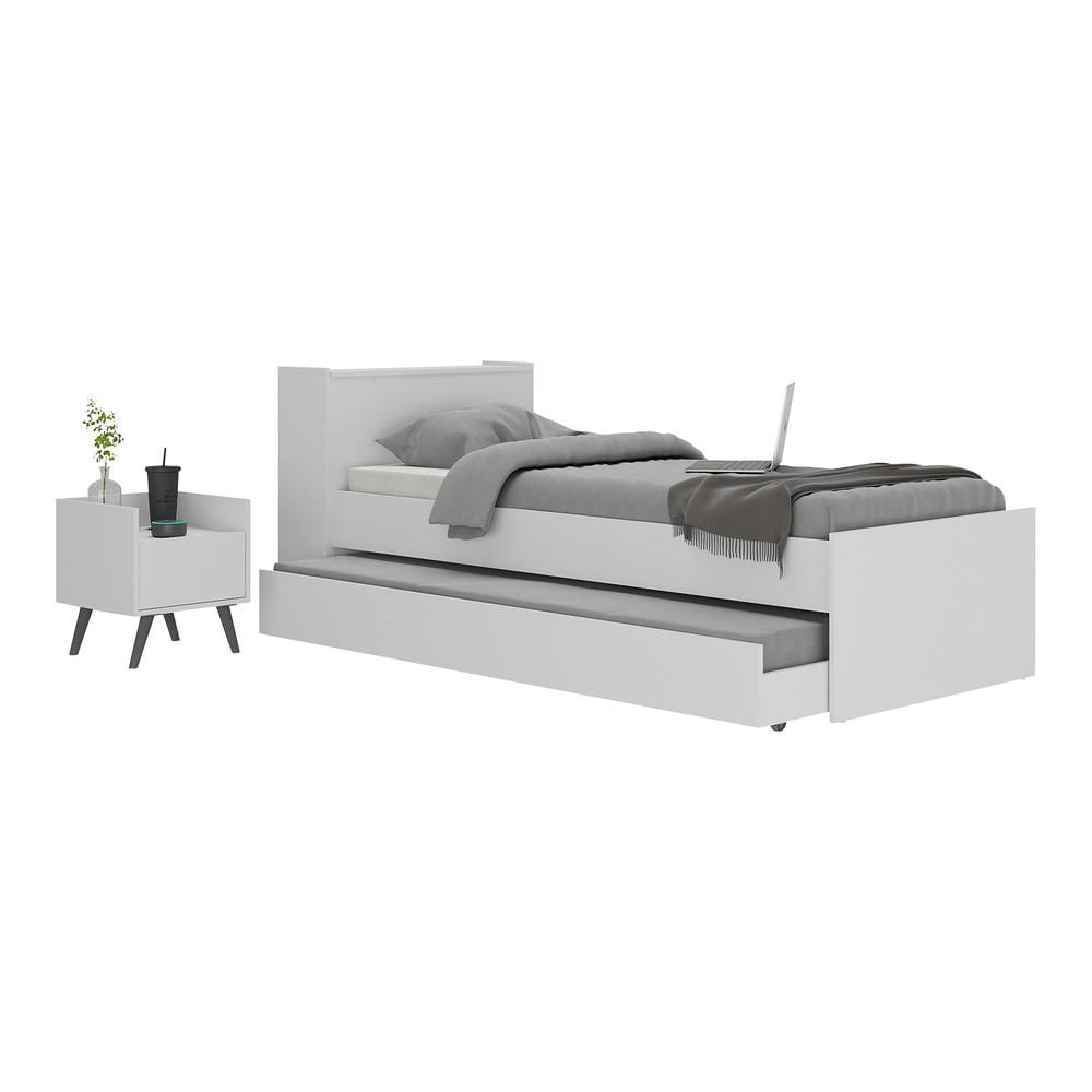 Conjunto Quarto Bicama Com Baú E Mesa De Cabeceira Retrô Multimóveis Mp4120 Branco/preto