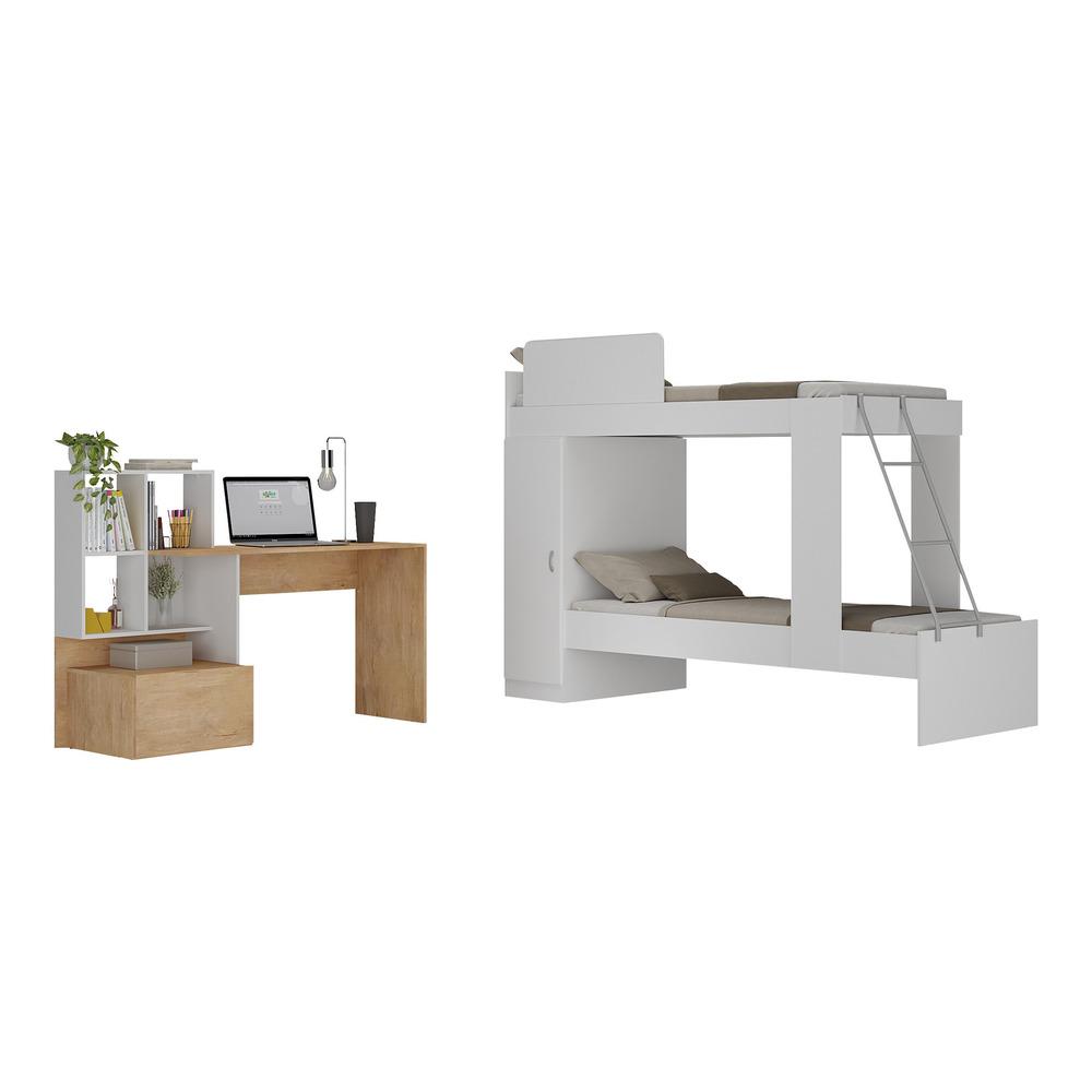 Conjunto Quarto Beliche Com Escrivaninha Multimóveis Mp4125 Branco/rustic