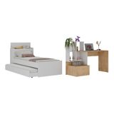 Conjunto Quarto Bicama Com Baú E Escrivaninha Multimóveis Mp4122 Branco/rustic