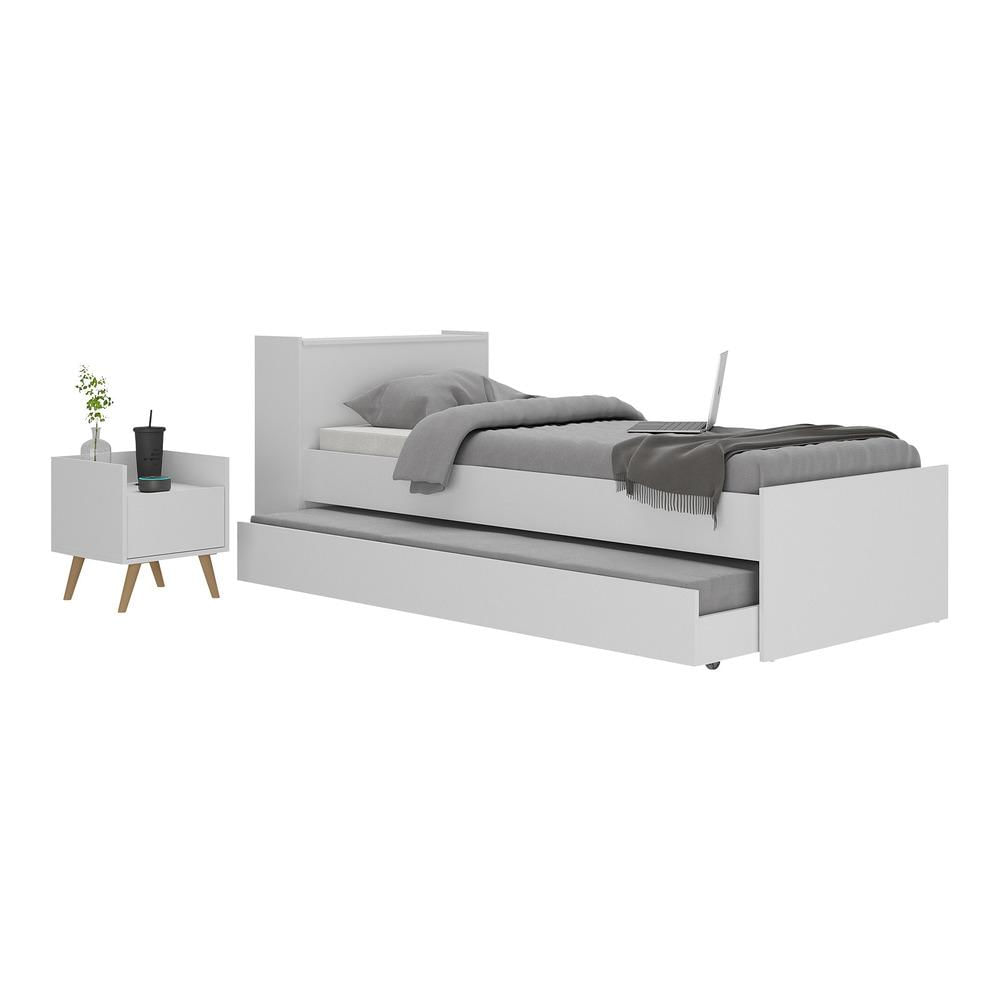 Conjunto Quarto Bicama Com Baú E Mesa De Cabeceira Retrô Multimóveis Mp4120 Branco/natural