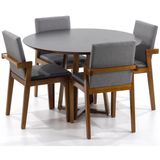 Conjunto Mesa De Jantar Redonda Preta Lara Premium 120cm Com 4 Cadeiras Estofadas Isabela - Cinza