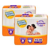 Kit 2 Fraldas Pom Pom Protek Proteção De Mãe Mega Xg Com 38un Cada