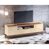 Rack Sala Ravena Para Tv Até 60 Polegadas C/ Pés De Madeira  Off White/noce