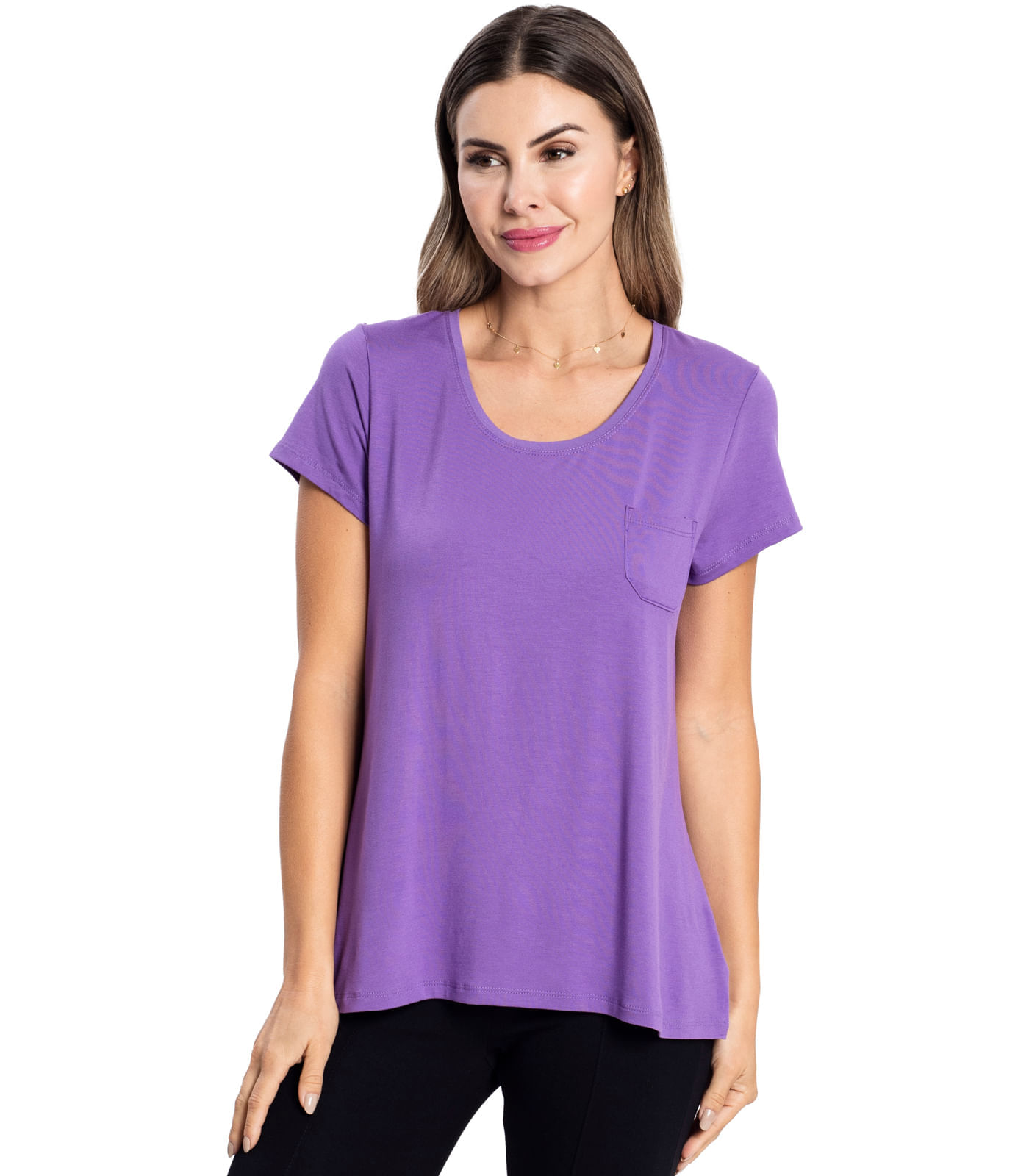 Blusa Feminina Viscotorcion Com Bolso Rovitex Roxo P