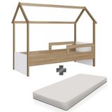 Cama Casinha Montessoriana Com Colchão Solteiro Aveiro Oak Branco Sorriso Shop Jm