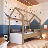 Cama Infantil Casinha Com Colchão Solteiro Aveiro Oak Branco Sonho Completa Móveis