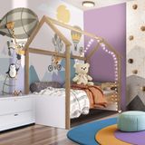 Cama Infantil Com Colchão Solteiro Casinha Aveiro Oak Branco Carrossel Shop Jm