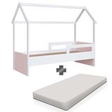 Cama Casinha Montessoriana Com Colchão Solteiro Branco Rosa Sorriso Shop Jm