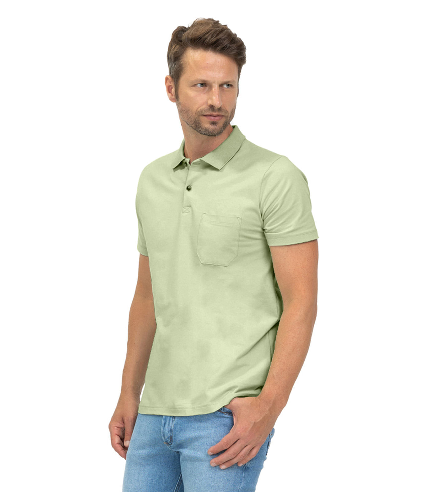 Polo Masculina Com Bolso Cotton Leve Diametro Verde P