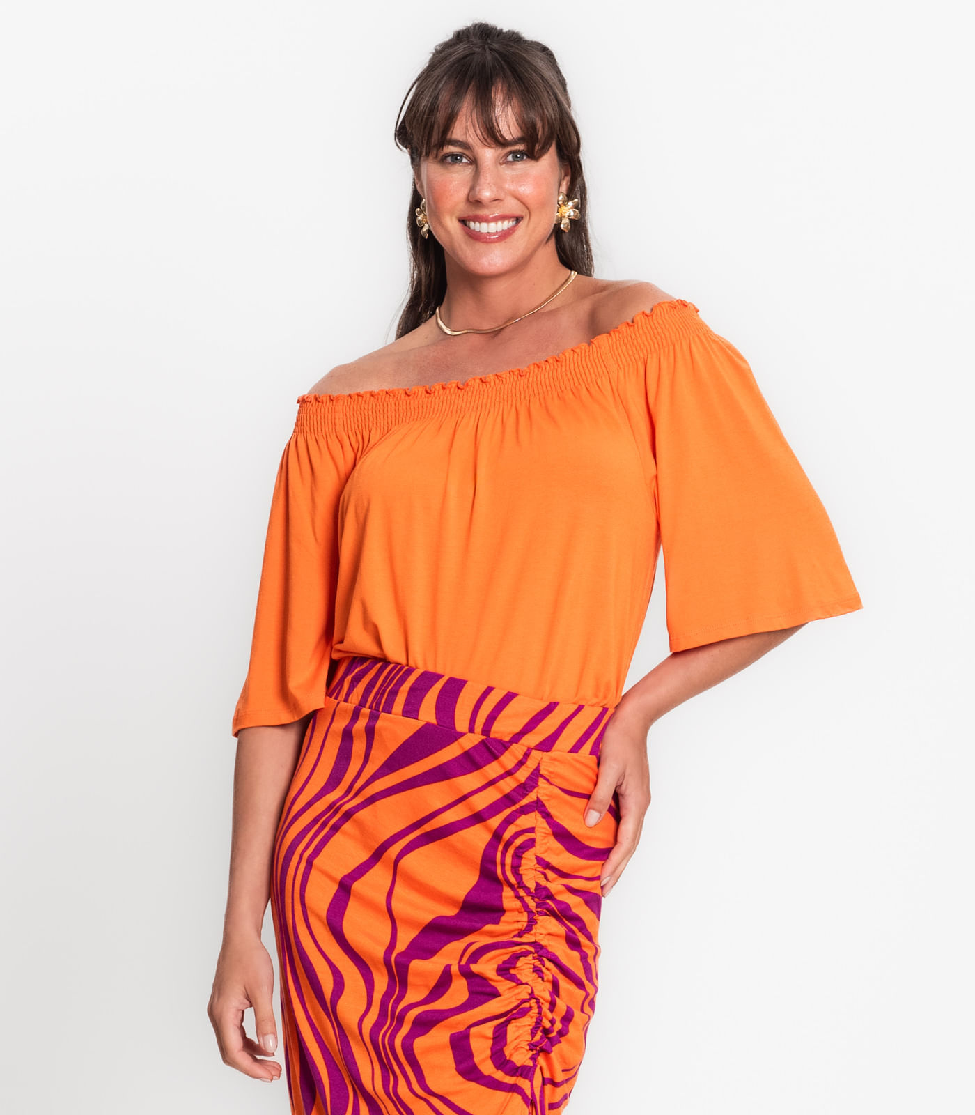 Blusa Feminina Ciganinha Em Viscotorcion Rovitex Laranja Gg