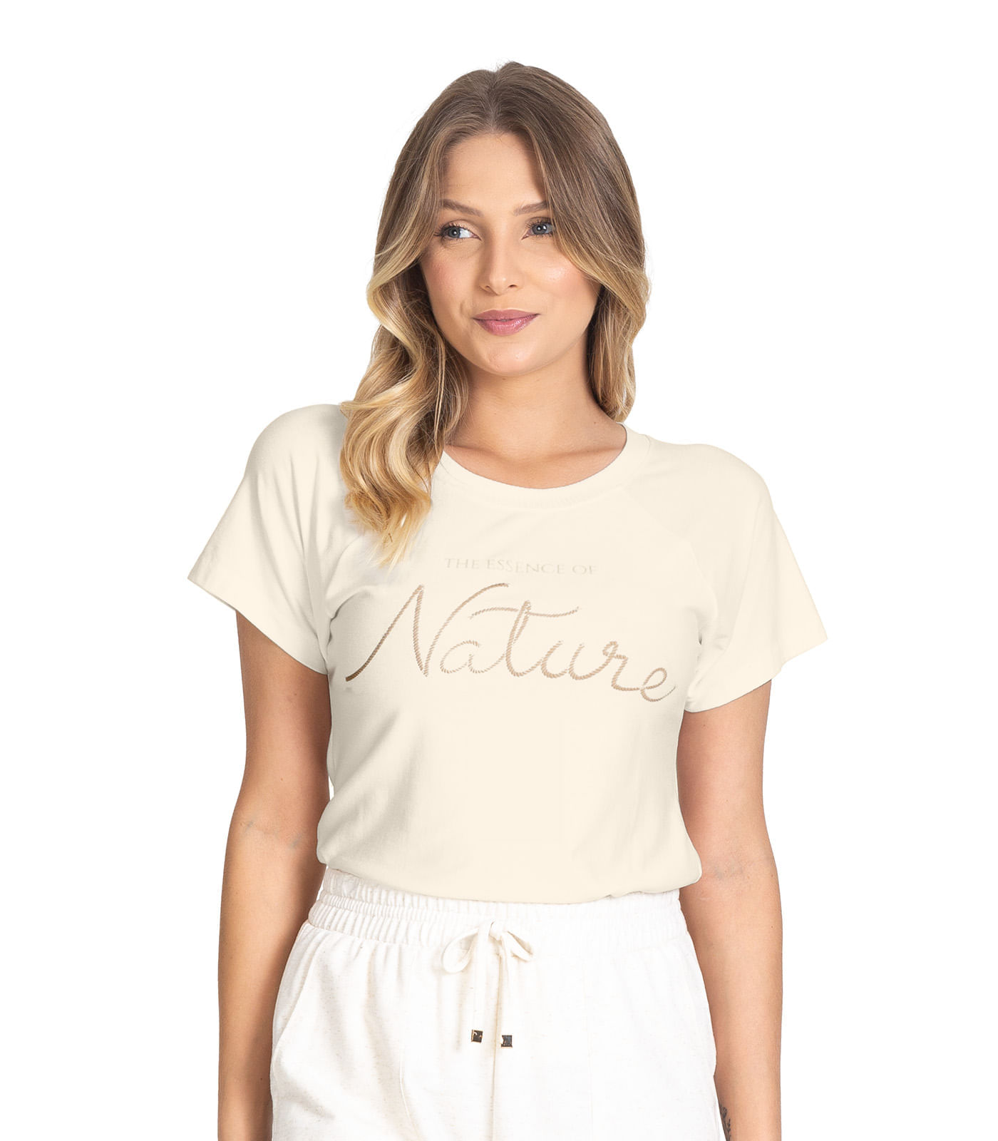 Blusa De Manga Curta E Decote Redondo Rovitex Bege Gg