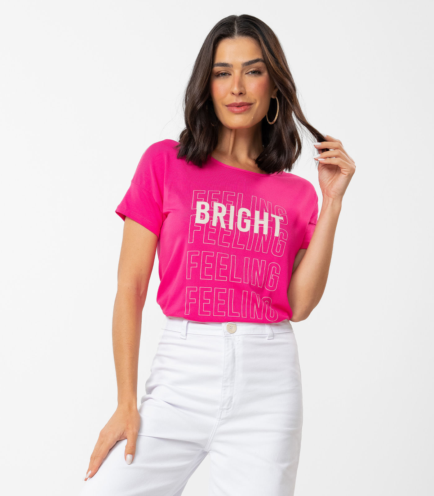 Blusa Manga Curta Básica Em Viscotorcion Rovitex Rosa P