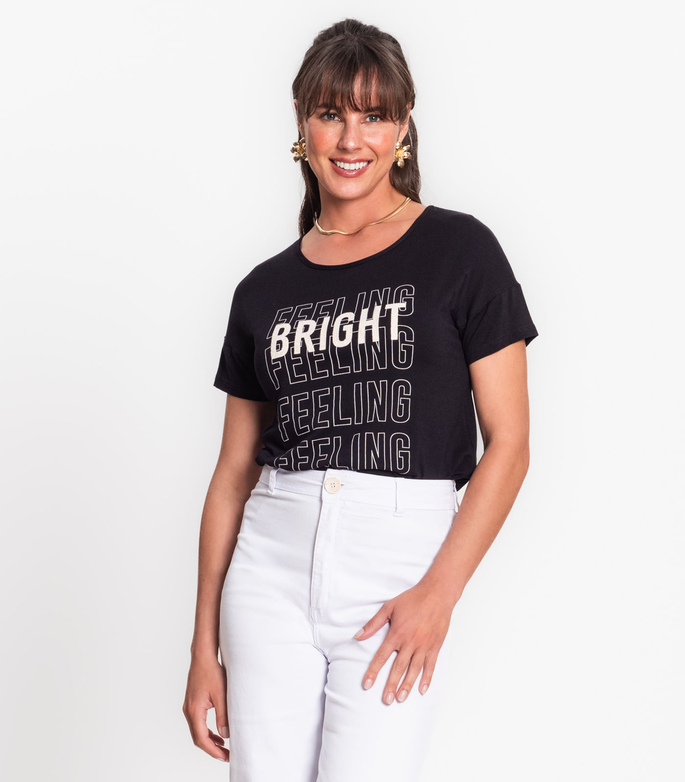 Blusa Manga Curta Básica Em Viscotorcion Rovitex Preto Gg