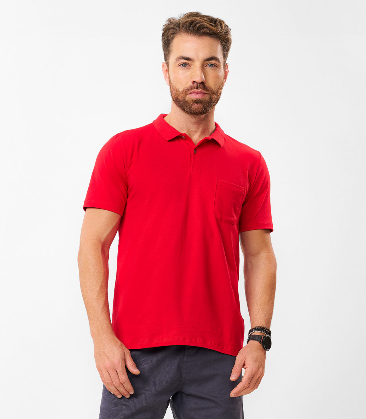 Polo Masculina Com Bolso Cotton Leve Diametro Vermelho M